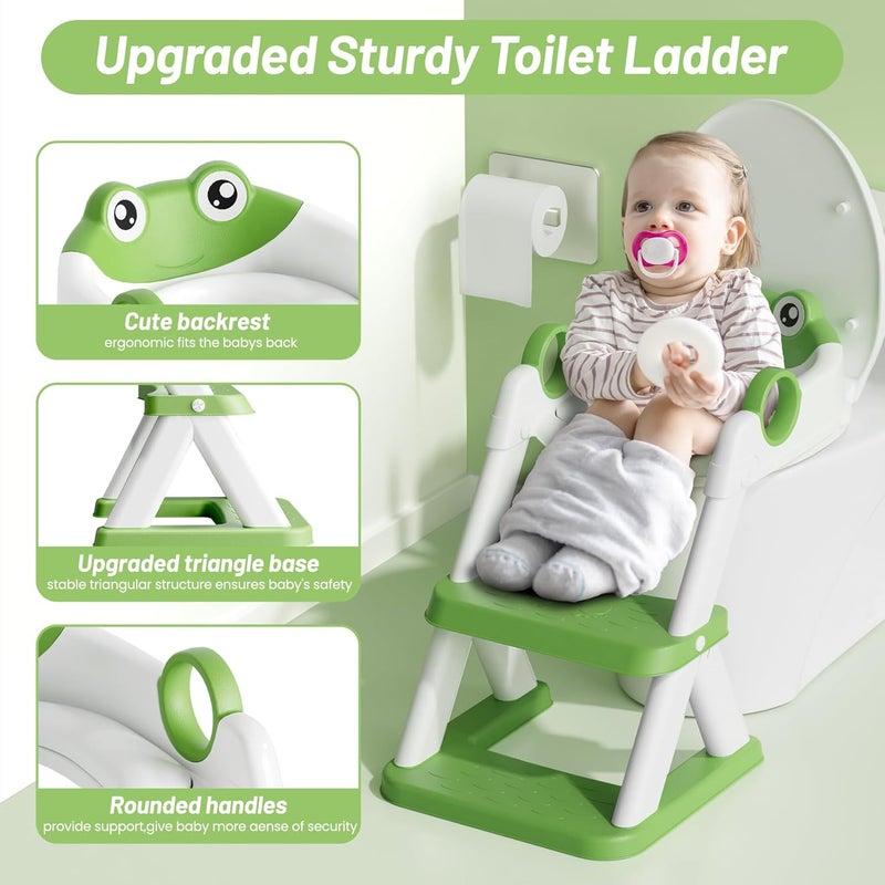 Rabb 1st Frog Potty Training Toilet Seat for Toddler, Upgrade Potty Training Toilet 2 in 1 Toilet Seat for Boys Girls, Waterproof Soft Mat Non-Slip Step Stool - Image 2